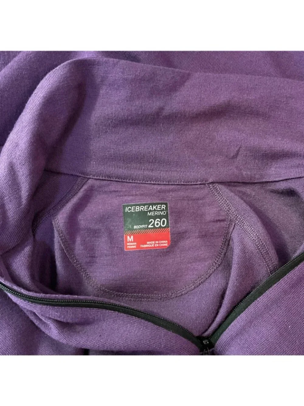 Icebreaker Bodyfit 260 Base Layer Top Womens Medium Purple 100% Merino 1/4 Zip - Picture 9 of 14